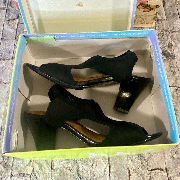 Airstep Sling Back Black Kitten Heels Cushioned Insole Women Size 7 Original Box - Picture 9 of 9
